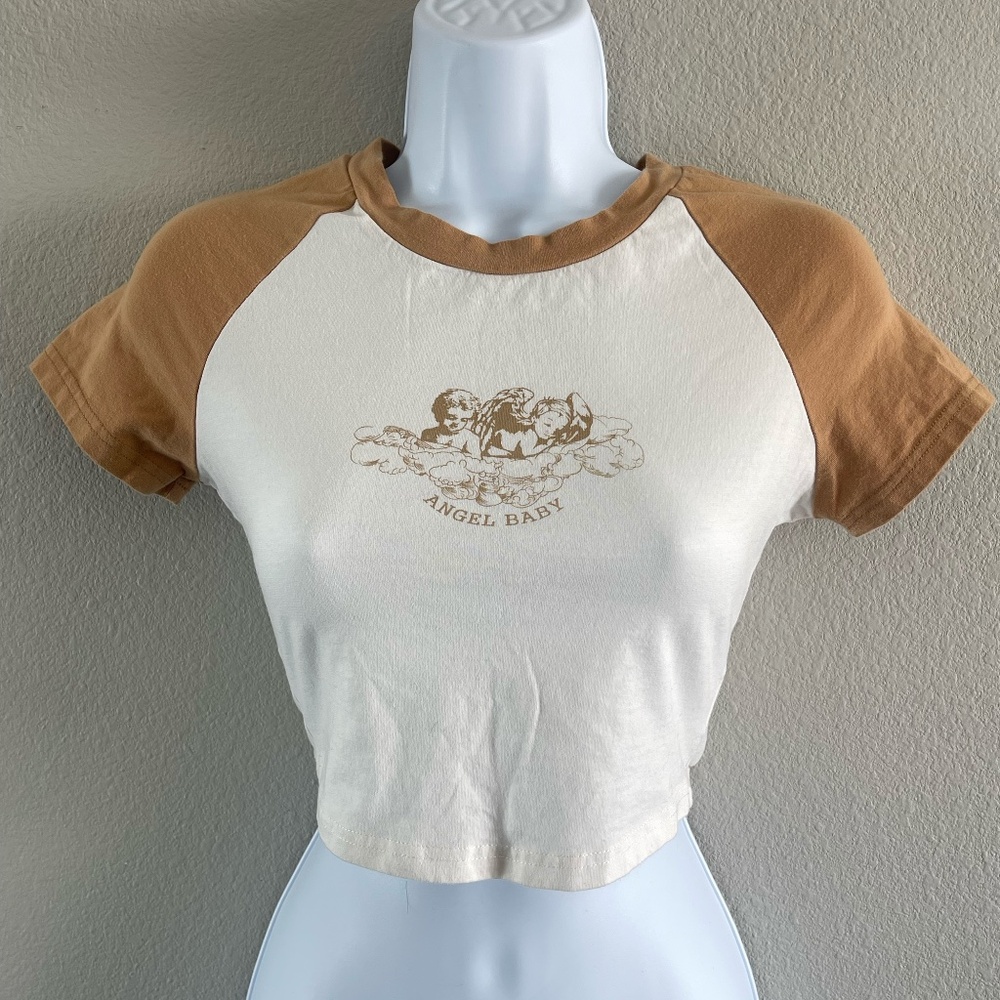 Shein “Angel Baby” Graphic Top with Cider Trim - Size XS